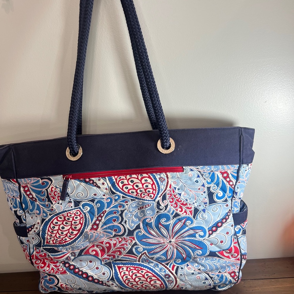Vera Bradley Seaside Miller Tote Capri Blue Paisley Large Bag Purse Rope Handles - Picture 7 of 8